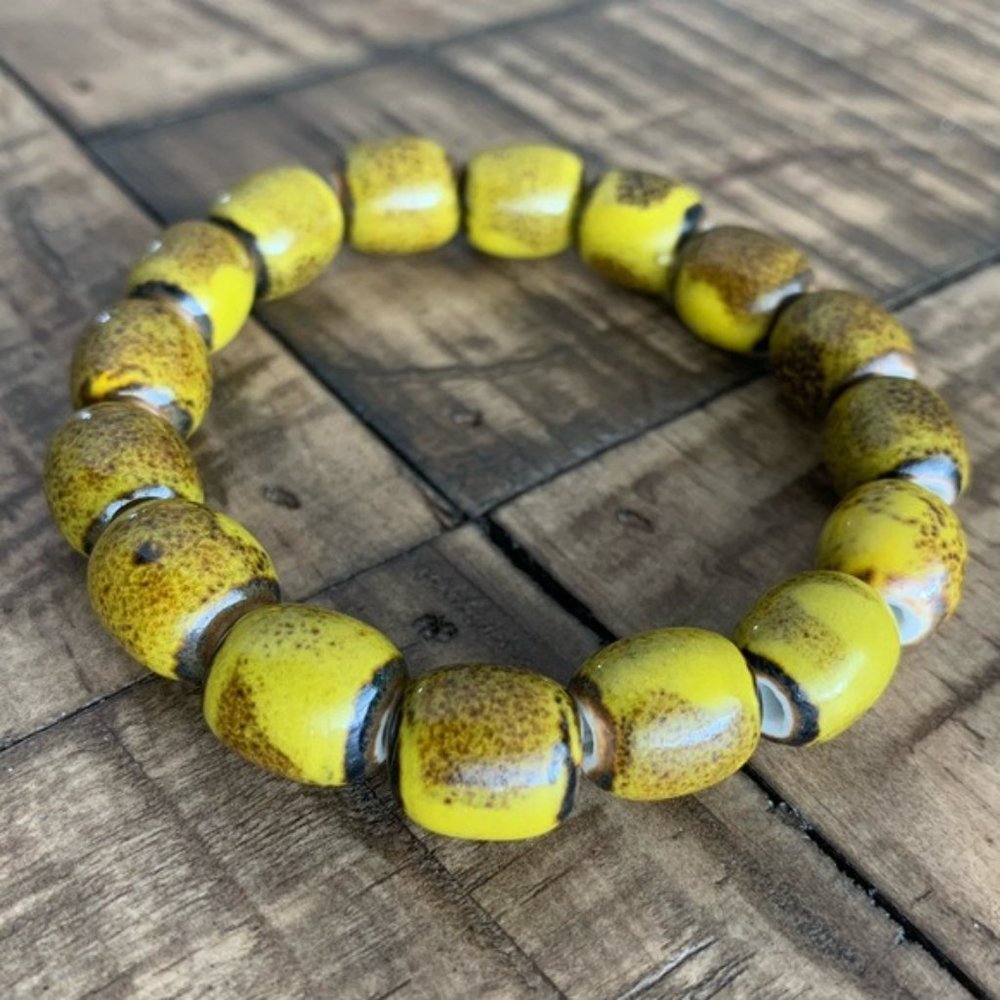 4pc Handmade 10mm Porcelian Bead Stretch Bracelet - Picture 6 of 8